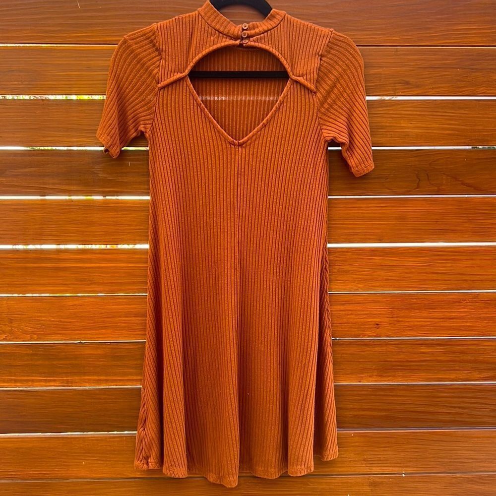 Rich Brown Striped Pattern Dress  - Picture 2 of 4